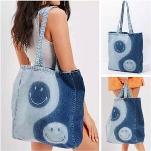 American Eagle Denim Smiley Face Yin-yang Tote Bag